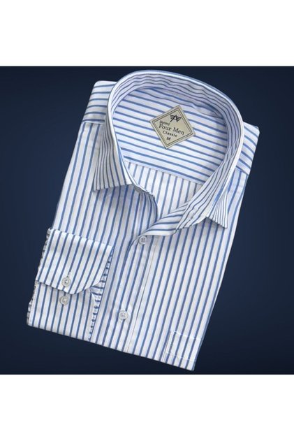 Men's Classic Wide Relaxed Fit Pocket Striped Long Sleeve Cotton Shirt