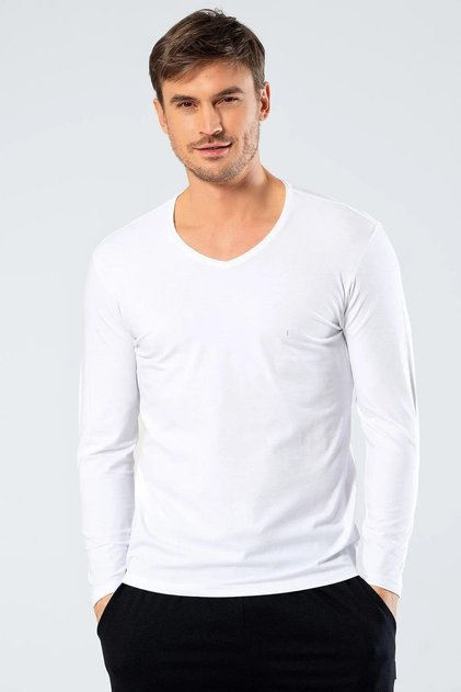 Men's Long Sleeve V-Neck T-Shirt, 95% Cotton 5% Elastane
