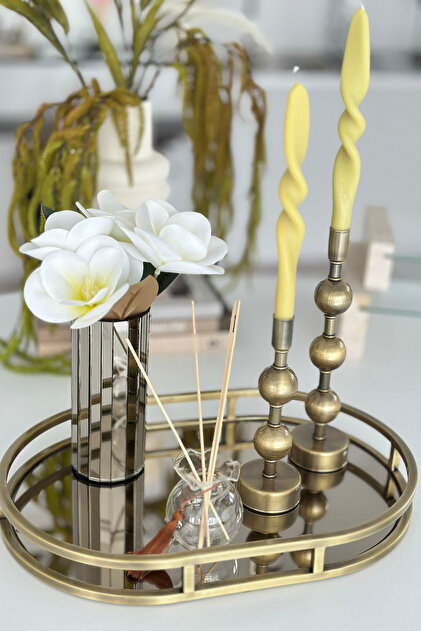 Shura Homeware Oval Metal Tepsi Eskitme- Bronz Aynalı Dekoratif