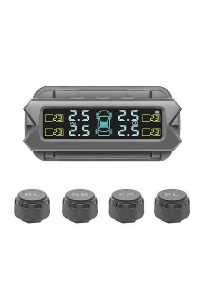 Sistem de monitorizare a presiunii în anvelope TPMS, încărcare solară, 4 senzori externi, afișaj LCD