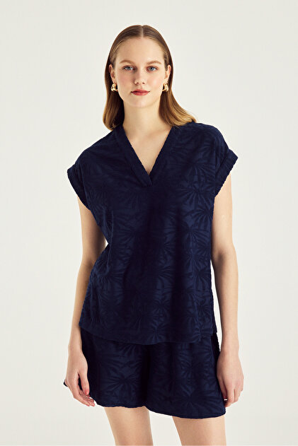 Terry Fabric Patterned Blouse