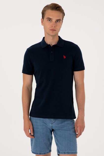 Slim-Fit-Basic-T-Shirt mit Polokragen für Herren in dunklem Marineblau 50297984-VR100