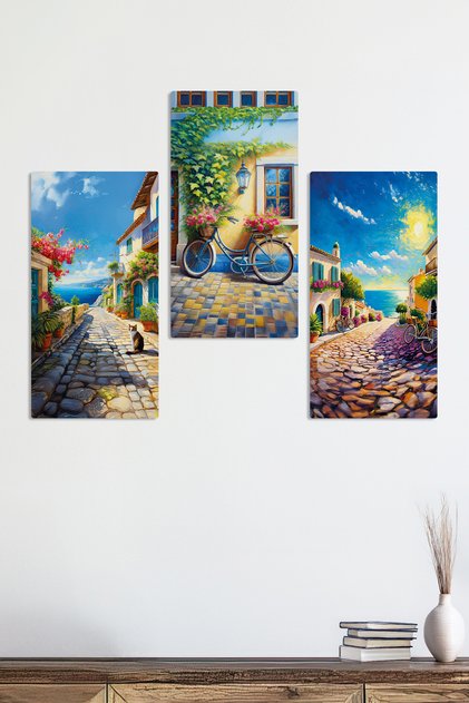 Street Landscape with Albanian Pavement Going to the Sea 3 Piece Mdf Table