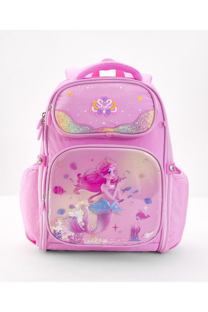 Bonfino Mermaid Themed School Bag, Padded Shoulder Straps, Pink - 17 Inches