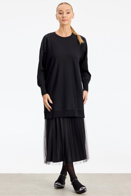 Omzu Stone Printed Rayon Tunic Black