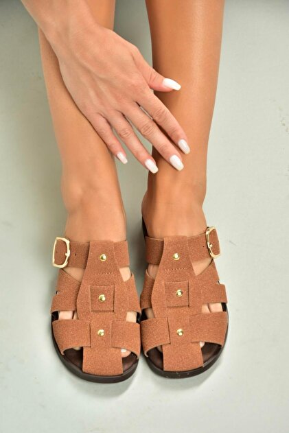 foxey サンダル Fox Shoes U458334202 Taba Süet Önü Kapalı Kadın Terlik - Fiyatı