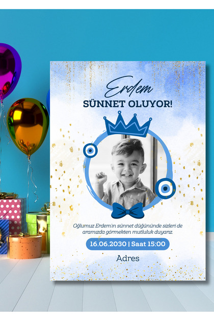 Sünnet Düğünü Temalı Özel Gün Davetiyesi 12 Adet Kişiselleştirilebilir