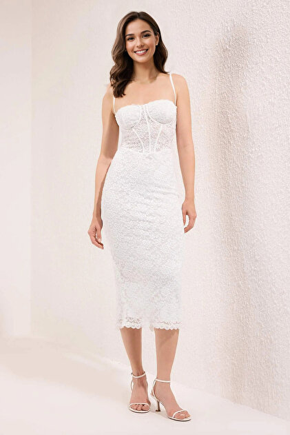 knee length dresses for ladies For Love & Lemons Billie Pointelle Midi Dress main image 1