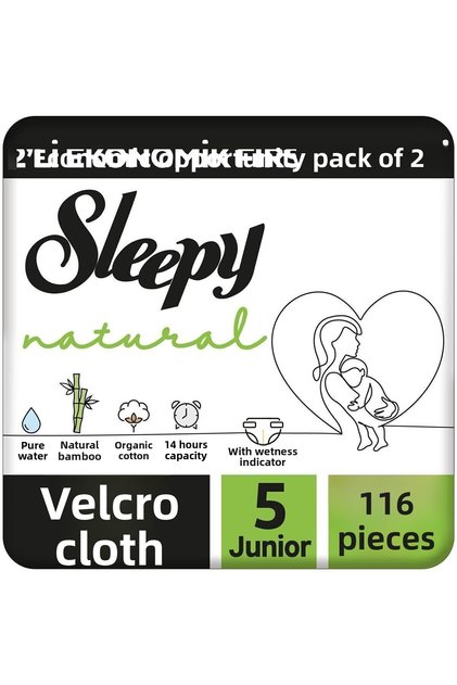 Natural 2-Piece Economical Opportunity Pack Baby Diapers Size 5 Junior 116 Pieces