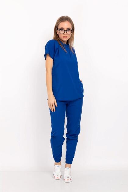 Cobalt Blue Color Snap-On Judge Collar Soft Lycra Doctor, Nurse, Hospital, Nursing Jersey Set