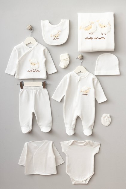 Bebi̇tof Kuzulu 10 Piece Boxed (Newborn) Hospital Exit Bodysuit Set
