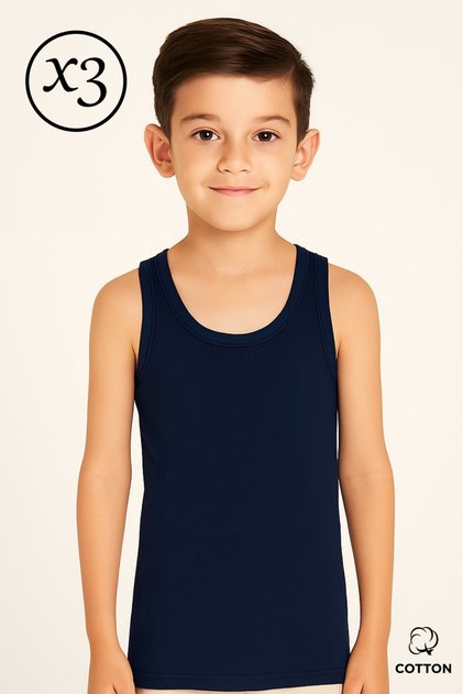 Boy's Mixed Colors Cotton 3-Piece Thick Strap Undershirt - Kids-Atl500 Dark-Gray-Ecru