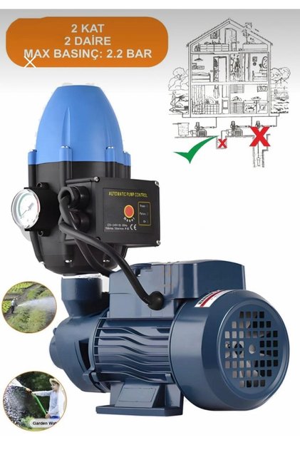 Qb60b 2 Kat 2 Daire 0.5 Hp Otomatik Musluk Aç Kapa Hidrofor Su Pompası Motoru Hidromat