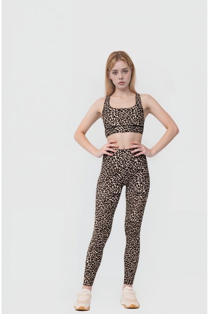 Women's Leopard Patterned Leggings & Bra Set