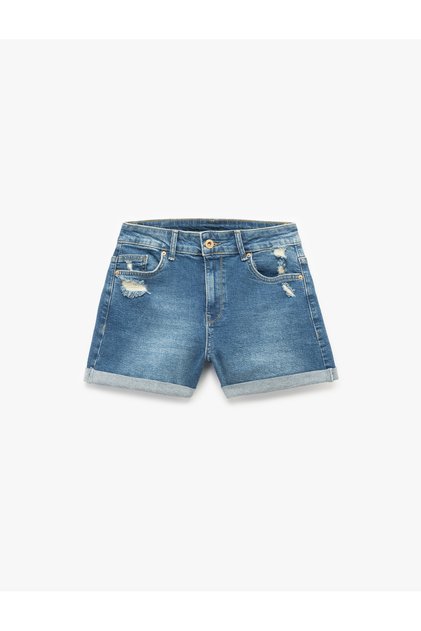 Layered Leg Worn Button Pocket Skinny Fit Mini Denim Shorts