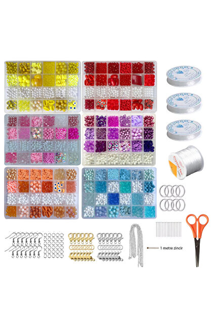 By MO Accessories 6 Setlik Dolu Dolu Rengarenk Boncuklarla Takı