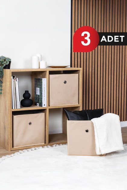 Bej 3'lü Dolap Içi Çamaşır Oyuncak Düzenleyici Kapaksız Saklama Kutusu Organizer 30x30x30 Cm