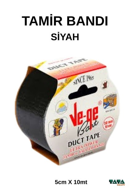 VEGE -SİYAH- TAMİR YALITIM BANTI , DUCT TAPE TAMİR, HOBİ, AĞIR AMBALAJ - 5CM X 10MT