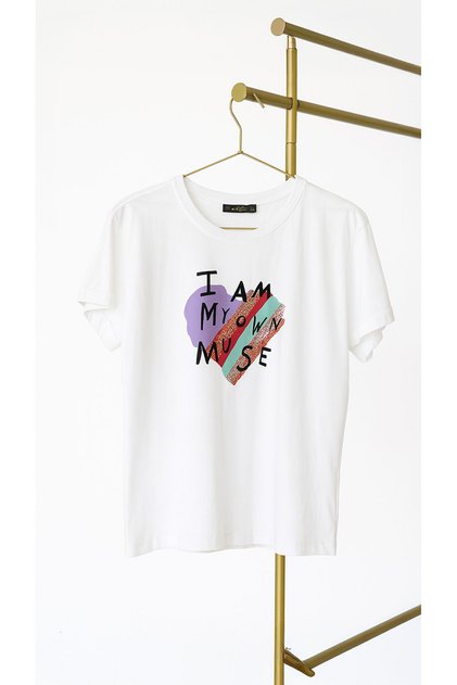 Colorful Heart Printed Crew Neck White Tshirt