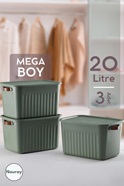 deto 3箱 Bayev Boxsıs Yeşil 3 Adet 15 Lt Düzenleyici Kapaklı Kutu Storage