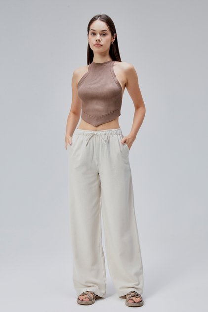 Loose Fit Linen Blend Women's Trousers