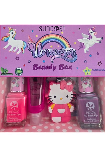 Unicorn Beauty Box - Neon (FOSFOR) Oje Renkleri - Panda Lip Gloss - Su Bazlı Çocuk Kişisel Bakım