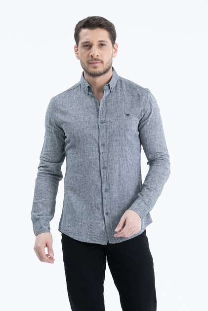Men's Collared Long Sleeve Linen Shirt 2198
