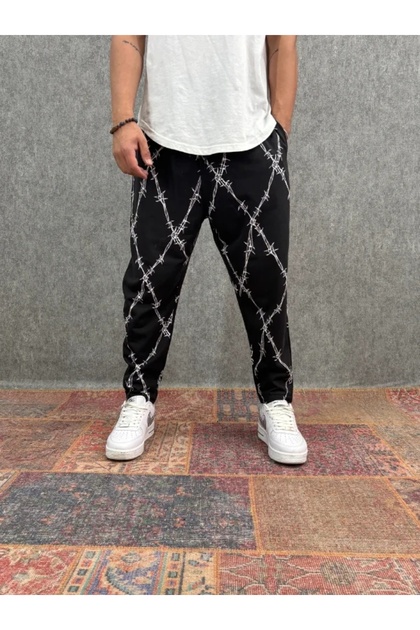 Patterned Baggy Trousers with Elastic Waist