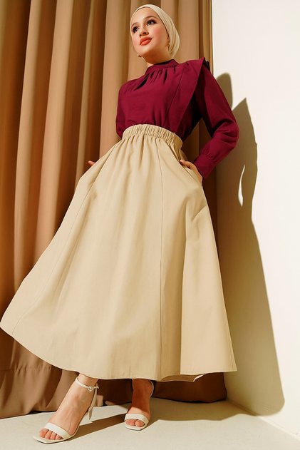 Women's Elastic Waist Pocket Poplin Skirt