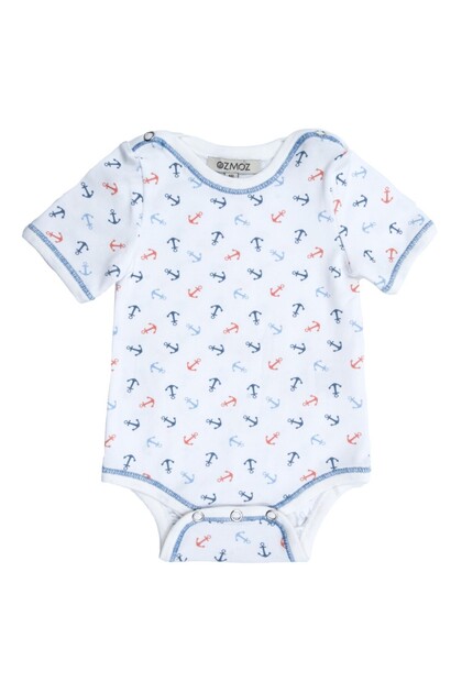 Organic Anchor Patterned Short Sleeve Baby Boy Body