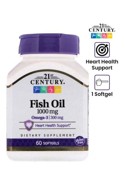 Fish Oil Omega 3 1000 mg Dietary Supplement - 60 Softgels