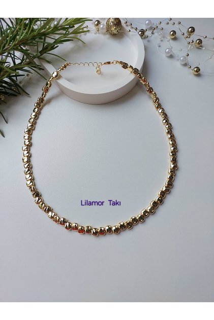 Gold Color Crushed Bead Necklace