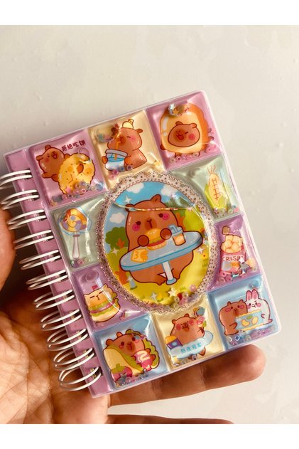 Capybara Kapibara 3d Sulu Simli Boncuklu Kapak Hologram Stickerlı Not Defteri Spiralli