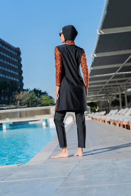 Ruko 25203-3 Half Zipper Plus Size Hijab Swimsuit