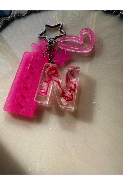 N Letter Pink Color 777 520 Plate Star Ring Vip Extra Figured Epoxy Letter Keychain