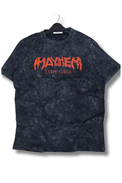 Fuddy Moda Oversize Mayhem Lady Gaga Baskılı Yıkamalı T-Shirt