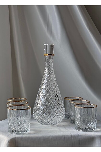 Şahika Kristal cama atılan imza 7 Parça Lara Gold Yaldızlı Karaf