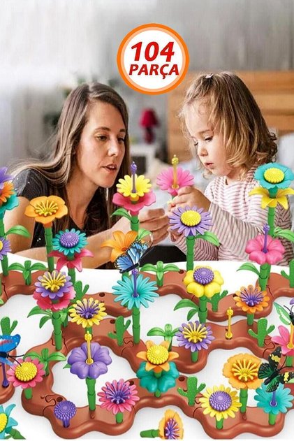 104 Parça Bahçe Çiçek Yapım Seti Yapı Blokları Yapboz Bul Tak Puzzle Eğitici Oyuncak Çiçek Bahçesi
