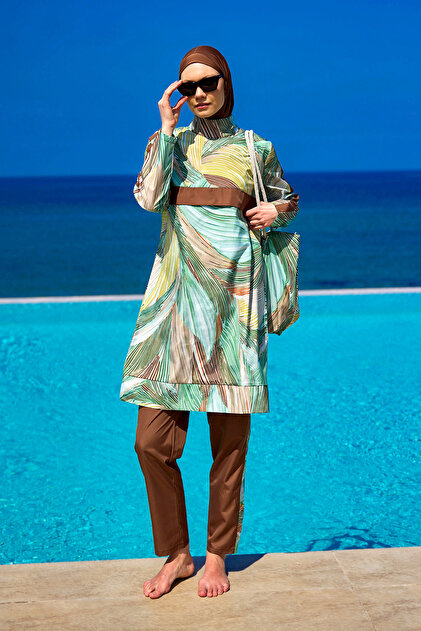 Brown Hijab Swimsuit 4 Piece Full Covered Swimwear Set R2512