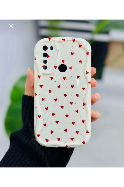 XİAOMİ REDMİ NOTE 8 UYUMLU KIRMIZI KALPLER BASKILI DESENLİ KILIF