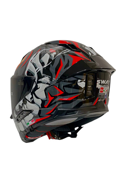 Sway SW 868 Cannibal Black Grey Red Güneş Vizörlü Full Face