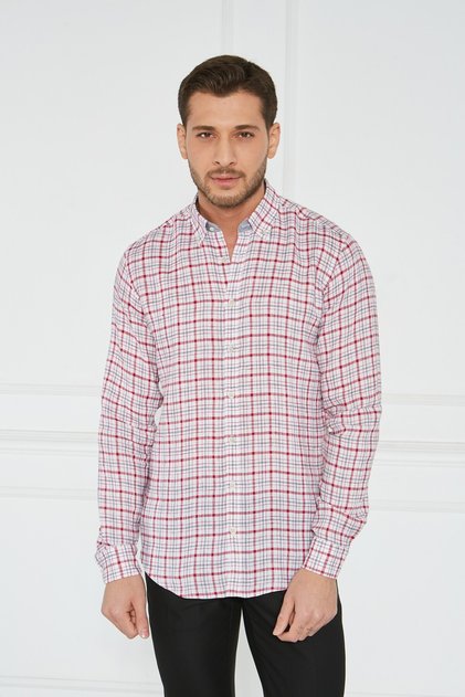 Giorgianni Lapel Button Plaid Linen Slim Fit Shirt