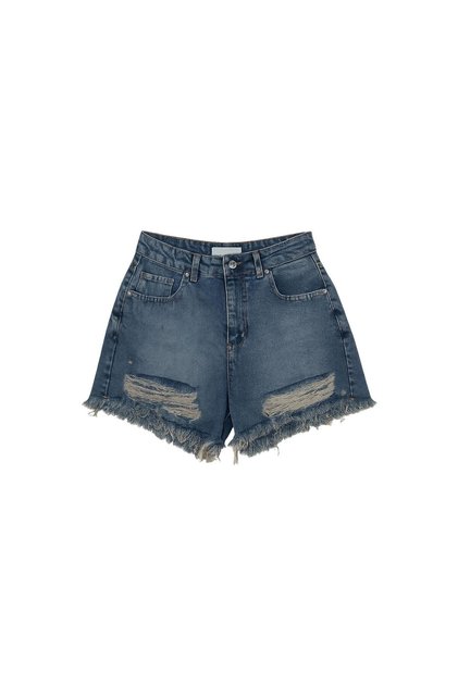 Premium Seri Yırtık Detay Mavi Denim Şort