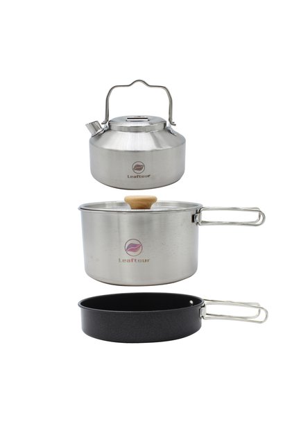 3 in 1 cookware Leaftour Stainless Steel Camping Cookware Set Kettle Pot Pan - Outdoor Cooking Essen