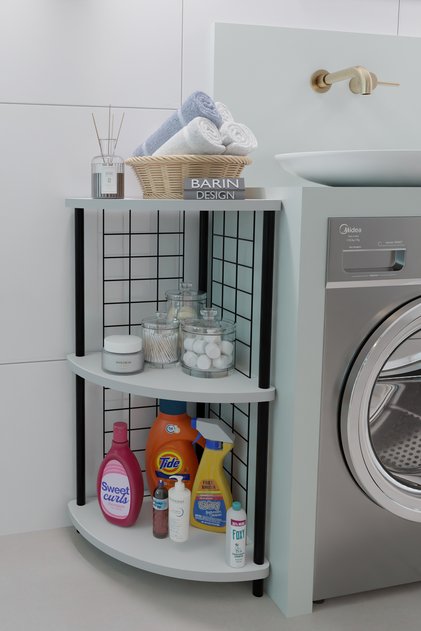 3 Raflıı Köşe Raf Banyo ve Çamaşır Odası Çok Amaçlı Düzenleyici Metal Gövde Çevir Kur Kolay Kurulum