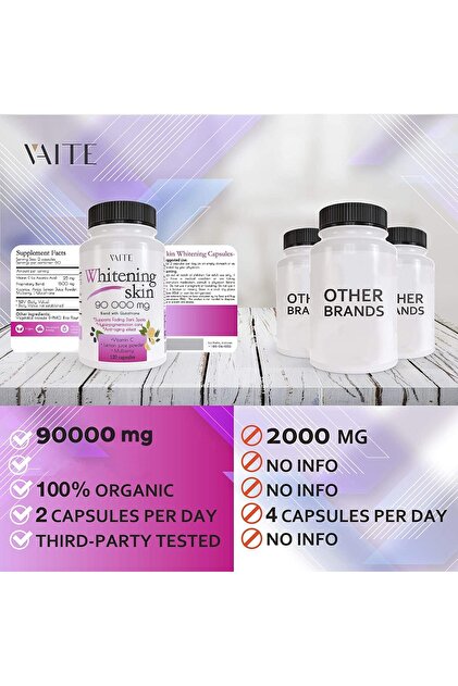 VAITE Glutathione Whitening Pills - Dark Spots & Acne Scar Remover - 5000 -  Made in USA