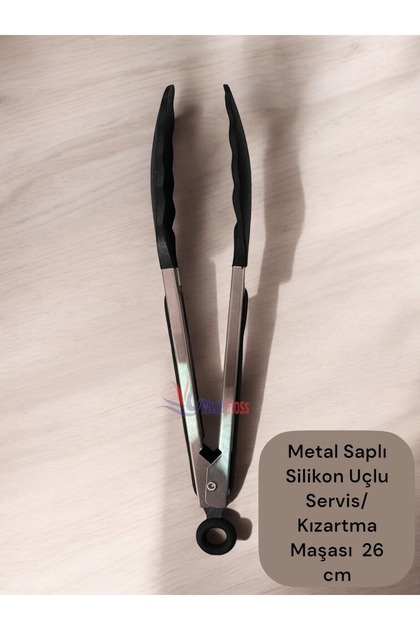 Black Metal Frying Tongs / Serving Tongs with Silicone Tips