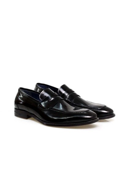 Black Color Laceless Genuine Leather Men's Shoes