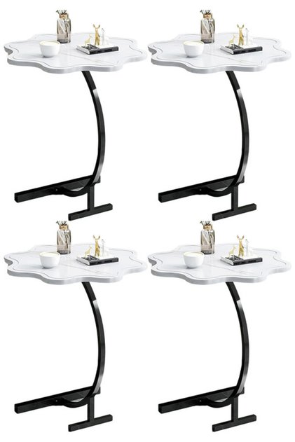4-Pieces Modern Coffee Table C-Shaped Side Table with Wood Top in Flower Shape and Metal Frame White
