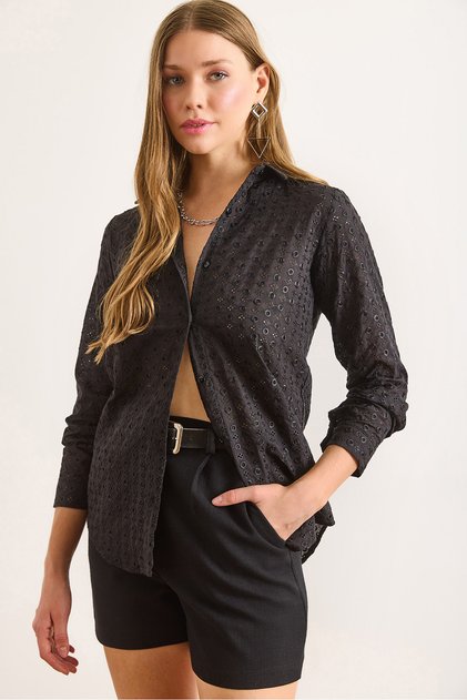 Women's Black Regular Fit Fisto Shirt Gml-19001332
